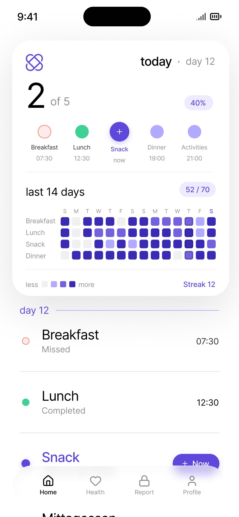 The Today home screen